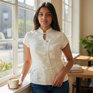 Wulin Women's Silk Blouse with Frog Buttons